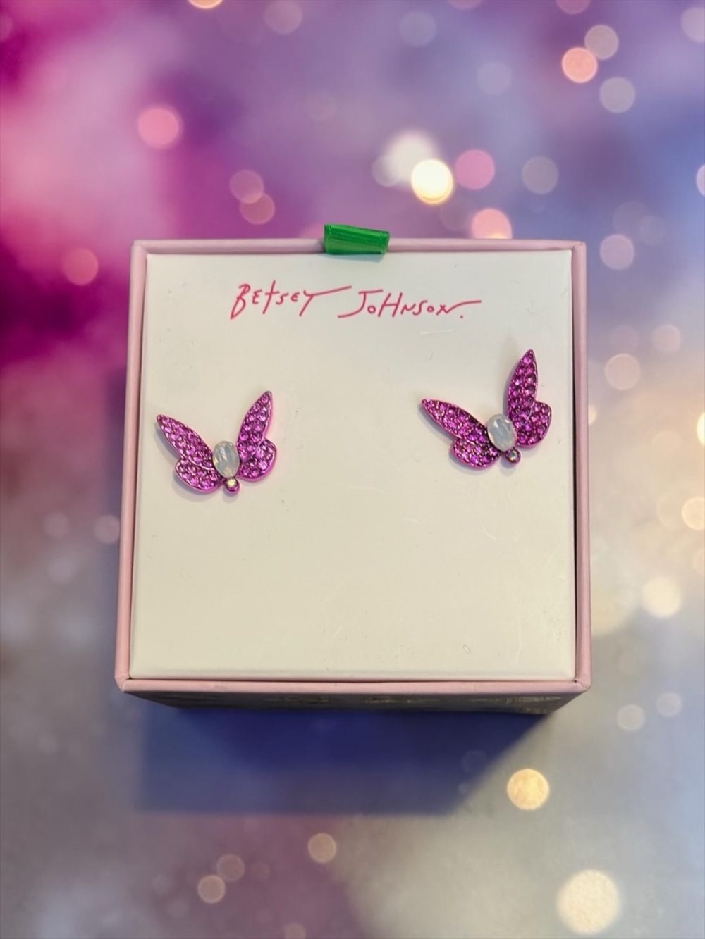 Betsey Johnson NEW - Pink Crystal Butterfly Stud Earrings. New in Box